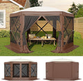 11.5x11.5FT 6-Sided Pop Up Gazebo Tent，One-Push Setup Canopy Tent with Mesh Panels & Removable Wind Cloths, Outdoor shelter for Camping, Backyard Parties, Outdoor Events - Beige & Khaki