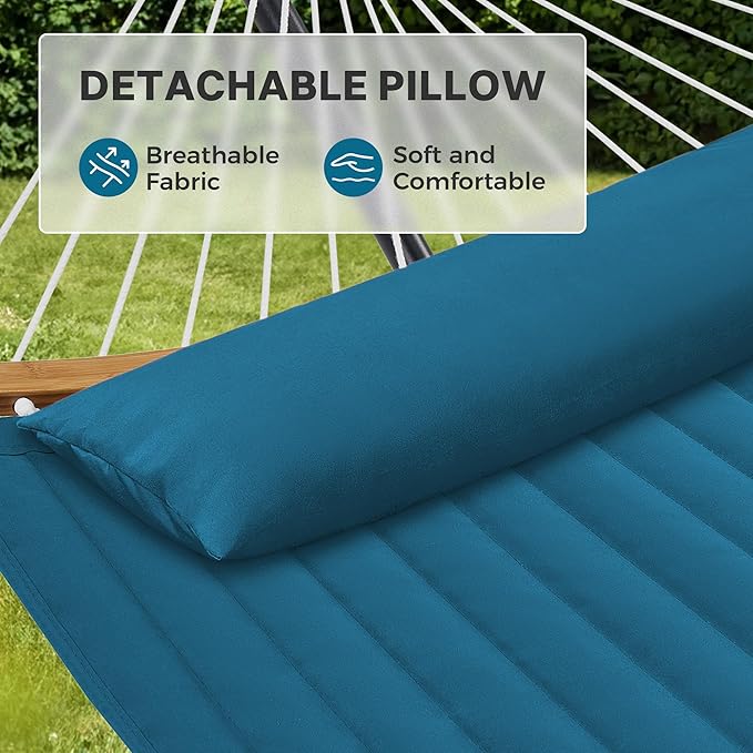 SUPERJARE Curved-Bar Hammock with Stand, 2 Person Heavy Duty Hammock Frame, Detachable Pillow & Portable Carrying Bag, Perfect for Outdoor & Indoor, Peacock Blue