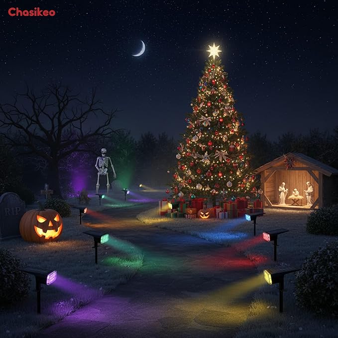 Solar Lights Outdoor Waterproof, 3 Lighting Modes Solar Spot Lights Outdoor, LED Solar Spotlights, Ultra Bright Dusk-to-Dawn Uplights for Garden, Landscape, Yard, Pathway, IP65, Auto On/Off