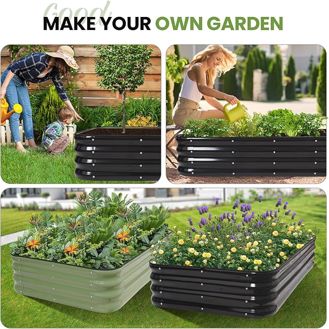 G GOOD GAIN 4-in-1 Adjustable Raised Garden Bed Kit | Galvanized Planter Boxes for Vegetables, Flowers | 12" Tall, Multiple Sizes (5x3x1ft, 4x4x1ft, 6x2x1ft, 7x1x1ft) | Outdoor Metal Raised Bed, Grey