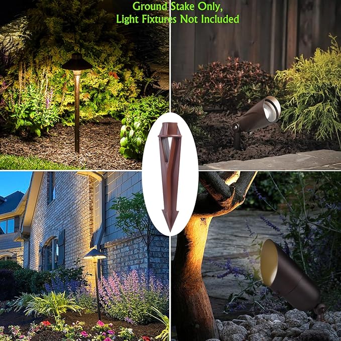 Ground Spike Stake Replacement for Low Voltage Landscape Lighting Spot Path Flood Lights with 1/2-14 NPT Thread, High-Impact ABS Construction