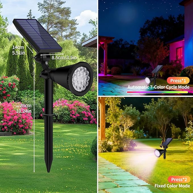 Solar Spot Lights Outdoor Waterproof, 18 LED Solar Powered Landscape Lighting Low Voltage Auto On/Off for Garden, Yard, Tree, Flag, Wall, Pathway, 4 Pack