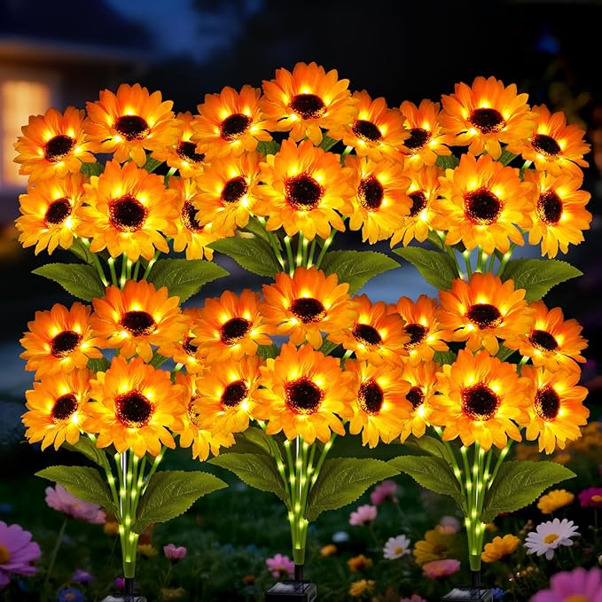Solar Sunflower Lights 6 Pack with 36 Sunflower Solar Lights Outdoor Garden Decor Birthday Gift for Mom Women Grandma,Waterproof Solar Flower Garden Stake Lights for Yard Landscape Patio Lawn Pathway