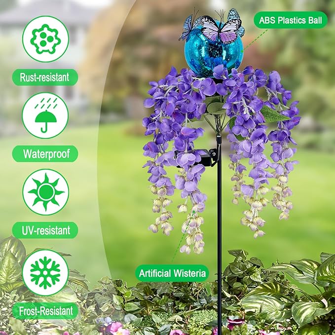 Solar Lights Outdoor Pathway,Wisteria Flower Garden Stakes,Colorful LED Lights for Yard,Patio,Lawn,Solar Powered Garden Decortions,Spring Gifts for Women