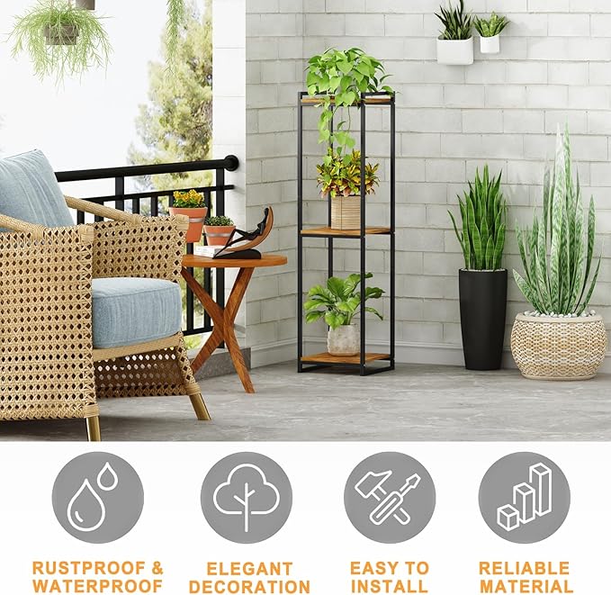 3-Tier Plant Stand Indoor, 45" Tall Modern Plant Shelf Corner Flower Pot Holder Organizer for Living Room Balcony Garden, Rustic Brown