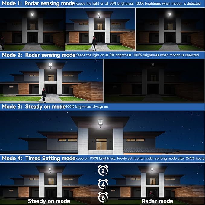 Solar Lights Outdoor Waterproof, 6500K Dusk to Dawn Solar Street Light Motion Sensor with Remote, LED Security Flood Light for Outside Garden Yard Path, Oudoor Parking Lot Lights, 4PACK