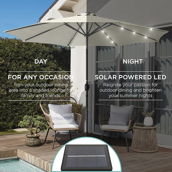 Best Choice Products 10ft Solar Polyester LED Lighted Patio Umbrella w/Tilt Adjustment and UV-Resistant Fabric