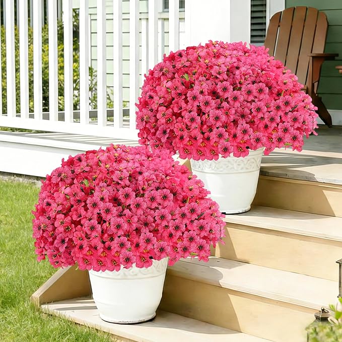22 Bundles Artificial Flowers Outdoor Fake Plants, Faux Flowers UV Resistant with Plastic Plants, Faux Silk Flowers for Outdoors Outside Front Porch Hanging Planter Window Garden Decoration(Rose Red)