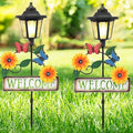 Lewondr Solar Garden Lights Butterfly, 37.4 Inch Solar Lamp Post Light with Welcome Sign & Butterflies, Outdoor Waterproof Solar Stake Lights for Yard Porch Patio Pathway Gardening Gifts, 2 Pack