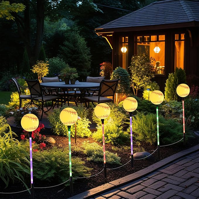 Solar Lights Outdoor, Baseball Theme LED Stake Light for Garden Yard Pathway Patio Walkway Landscape Decoration
