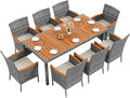 Flamaker 9 Piece Patio Dining Set Outdoor Acacia Wood Table and Chairs with Soft Cushions Wicker Patio Furniture for Deck, Backyard, Garden (Grey)