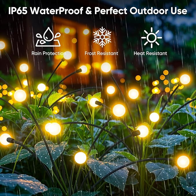 Outdoor Solar Garden Lights: 4 Pack 32 LED Firefly Solar Powered Lamps - Bright Outside Waterproof Pathway Lighting Modern Yard Patio Decorations - 2025 Gardening Gifts for Women Mom Friends