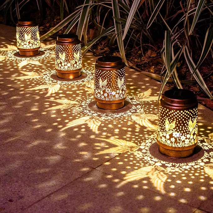 Birthday Gifts for Women, Solar Lanterns Outdoor Waterproof, Hummingbird Garden Decor Metal Hanging Decorative Solar Lights for Patio Yard Lawn Backyard Porch, Gardening Gifts for Women Mom Grandma