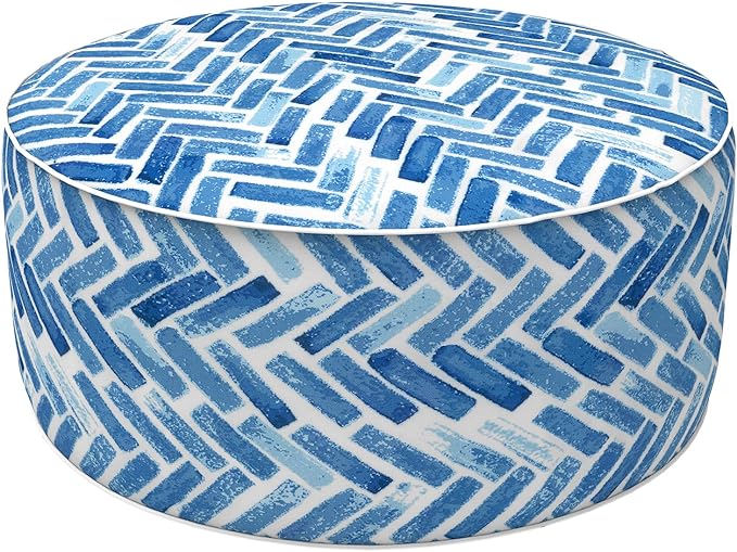 LVTXIII Indoor/Outdoor Inflatable Ottoman, All Weather Round Footrest Stool D21”x H9”, Portable for Patio Garden Camping or Home-Blue Bricks