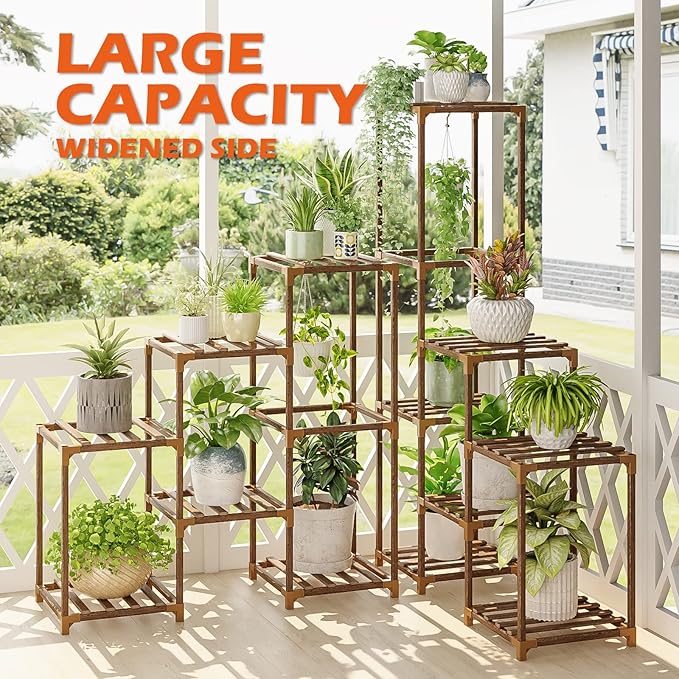 Bamworld Plant Stand Indoor Corner Plant Shelf Outdoor Flower Shelves Wooden Plant Stands Garden Wood Plant Holder Rack for Living Room Corner Lawn Window 03B