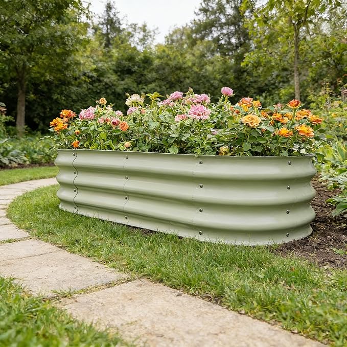 Gardmax Galvanized Raised Garden Bed, Lightweight Planter Boxes Outdoor with Easy Assembly, Large Garden Bed for Vegetables, Fruits, Flower Milk White