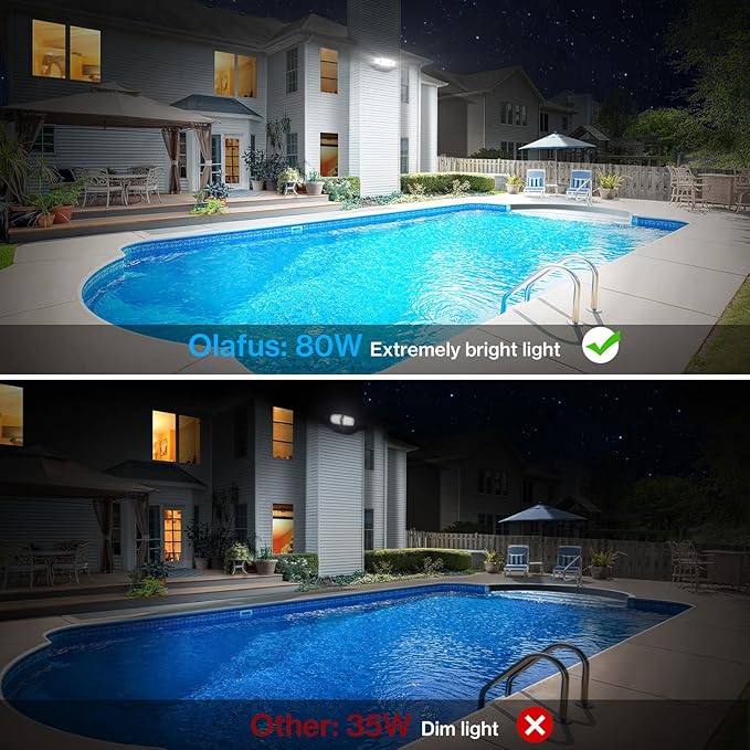 Olafus 80W Flood Lights Outdoor, Switch Controlled 8000LM LED Security Lights, IP65 Waterproof Outside Floodlights, 6500K Exterior Flood Light Fixture Wired for House Yard Porch Eave Brown
