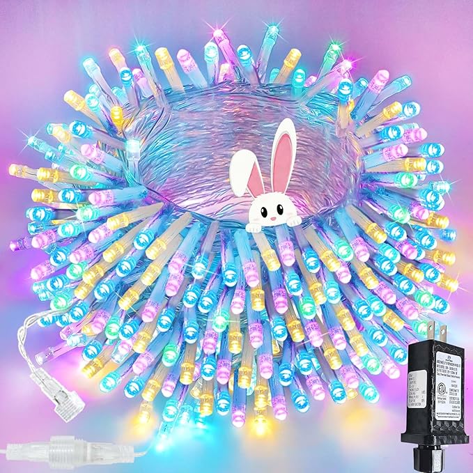 Connectable 200 LED Easter Lights Indoor Outdoor with Timer, 66FT 13 Modes Easter Pastel Lights Multicolor Lights, Waterproof Twinkle Fairy Lights Plug in Clear Wire for Christmas Bedroom Easter Decor