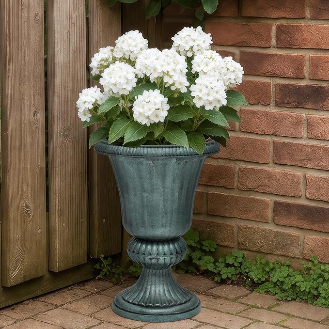 Magshion 20" Urn Planter for Outdoor and Indoor Plants, Large Decorative Front Porch Planter, Vintage Grecian Flower Pot for Patio, Garden & Entryway Décor, Antique Green