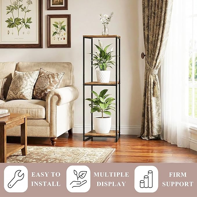 46" Tall Plant Stand Indoor, 3-Tier Modern Plant Shelf, Corner Flower Pot Holder Organizer for Living Room Balcony Patio Garden (Rustic Brown)