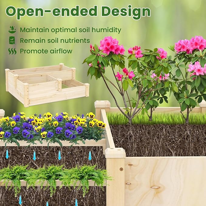 Giantex Raised Garden Bed, Wood Planter Box for Vegetables Flowers Fruit Herb, Easy Assembly, Garden Box Container for Backyard, Patio, Balcony (43" Lx35 Wx14.5 H)