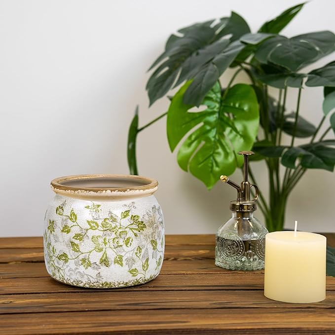 Flower Pot,Vintage Ceramic Pot for Planter with Drainage Holes, 6.29 inch Ice Crack Glazed Indoor Planters Pot for Indoor,Tucan Home Decor,Gardening Gifts (Mid-Century)