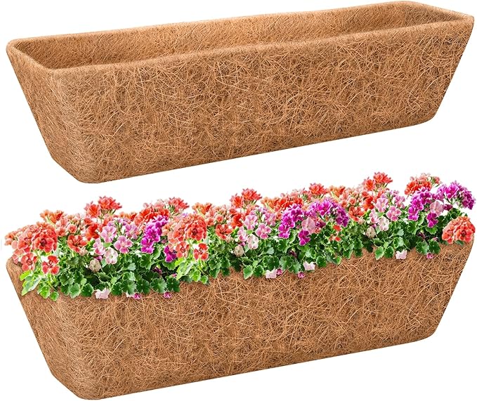 Riare 2 Pack 48 Inch Rectangle Coconut Liners for Planters, Natural Coconut Fiber Planter Liners, Window Box Liner Trough Coco Liner for Outdoor Flower, Garden Wall, Deck & Fence Planter Boxes