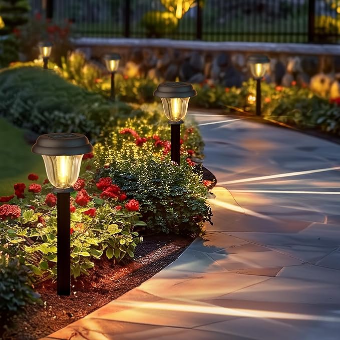 Solar Lights Outdoor, 6 Pack Metal Solar Pathway Lights, Heavy Duty Stainless Steel & Glass, Auto On/Off Waterproof Garden Lights for Driveway Landscape Walkway Yard Outdoor Decor (Warm White)