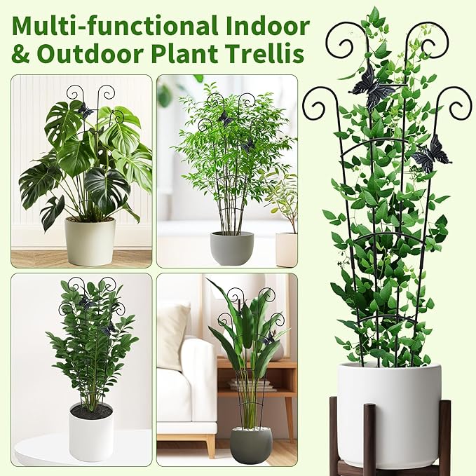 4 Pack 30 InchTaller Plant Trellis for Potted Climbing Plants Indoor,Expandable Metal Garden Trellis for Climbing Plants, Flowers Vine Ivy, Sturdy Houseplant Support for Potted Plants with Ties