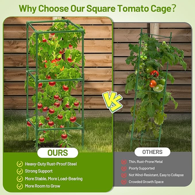 Legigo 2 Pack Square Tomato Cages for Garden- Up to 45 Inch Tomato Trellis Plant Cages Support, Tomato Stakes and Supports Cage for Climbing Vegetables Raised Garden Bed Cucumbers Peppers Flowers