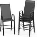 VINGLI 4 Pack Stackable Outdoor Bar Chairs – High Back Sling Chairs with Armrests, Ideal for Lawn, Courtyard, Bar, Black