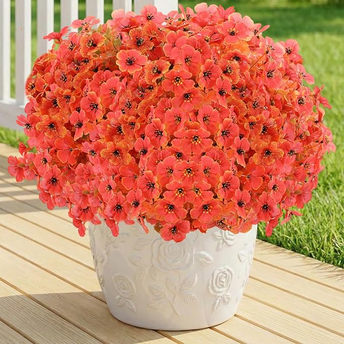 Artificial Flowers for Outdoor,Silk Flowers No Fade Fake Plastic Flowers UV Resistant Faux Plants for Outdoors Outside Front Porch Hanging Planter Window Box Garden Home Decoration,13 Bundles(Orange)
