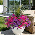 Artificial Flowers for Outdoors Fake Plants Outside, 12 Bundles Silk Morning Glory with Eucalyptus + Orchid Leaf UV Resistant Realistic Faux Flowers for Porch Planter Garden Patio (Purple Fuchsia)