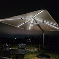 PURPLE LEAF 10 Feet Patio Umbrella with Base Outdoor Cantilever Solar Powered LED Swivel Square Umbrella Aluminum Offset Umbrella with 360-degree Rotation for Garden Deck Pool Patio, Beige