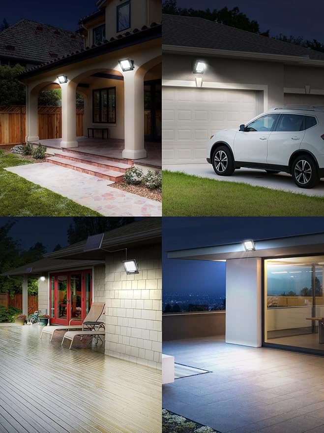 Solar Lights Outdoor, Solar Powered Flood Lights Weatherproof, Dusk to Dawn Led Solar Security Wall Lights with 16.4Ft Cable for Outside Garden, Garage, Landscape 2 Pack