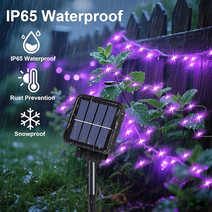 ZNYCYE Solar Waterfall Fairy Bunch Lights Outdoor Waterproof 200LEDs 8 Modes Watering Can Light, Purple Solar Powered String Lights Firefly Vine Garden Decorations Gardening Gifts for Mom