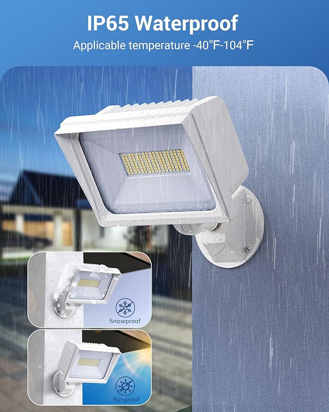 DEWENWILS 65W LED Flood Light Outdoor, 6670 LM Super Bright(500W Equivalent) IP65 Waterproof Knuckle Mount LED Security Light, 5000K Daylight Flood Light for Garden, Yard, Garage, UL Listed, White