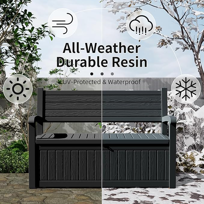 DRATO 75 Gallon Storage Bench Deck Box Outdoor Indoor,Lockable Durable All-Weather Seating with Hidden Storage,Deck Storage for Garden, Pool, Patio