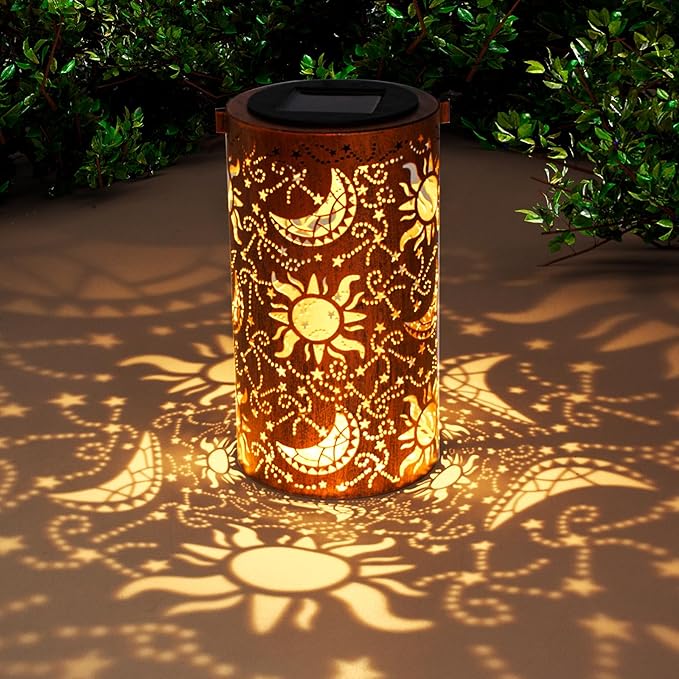 Solar Lanterns Outdoor Hanging Lantern Lights,Sun Moon Metal Decor Lanterns-Waterproof LED Decorative Light for Garden Patio Yard Lawn Backyard Front Porch as Gifts for Mom Grandma Women