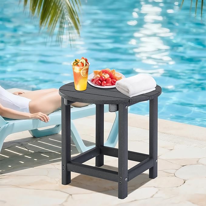 LZRS Round Adirondack Patio Side Table End Table, Outdoor Side Tables for Patio, Backyard,Pool, Indoor Companion, Easy Maintenance & Weather Resistant(Grey)