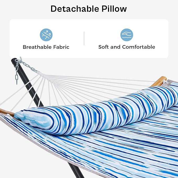 SUPERJARE Hammock with Stand, 2 Person Heavy Duty Hammock Frame, Detachable Pillow & Strong Curved-Bar & Portable Carrying Bag, Perfect for Outdoor & Indoor - Graffiti Blue