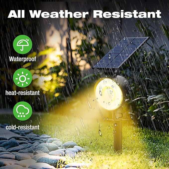 nipify 1 Pack Solar Spot Lights Outdoor Waterproof with 3 Modes, Solar Spotlight Light for Outside Yard Landscape Lighting Pathway Lights Wall,Warm White
