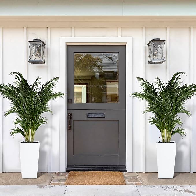 Garvee 16" Tall Planters Set of 4, Outdoor＆Indoor Black Planter Pots, High Front Porch Planter Pots with Drainage Holes＆Water Level Monitor＆Inner Bucket, White