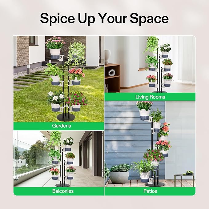 VIVOSUN Metal Plant Stand, 6-Tier Tall Vertical Planter Tower with Self-Watering Planters, Modular Shelf for Indoor & Outdoor Use