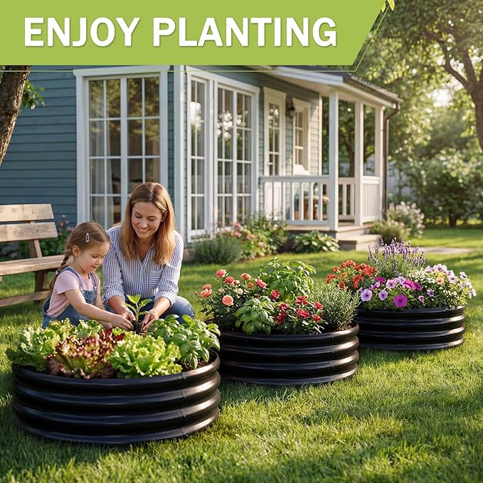 AHEONLAR 3 Pack 2x2x1 ft Round Galvanized Raised Garden Bed Kit Round Metal Flower Box Large Planter Raised Beds Outdoor Garden for Planting,Fruit,Herb Black
