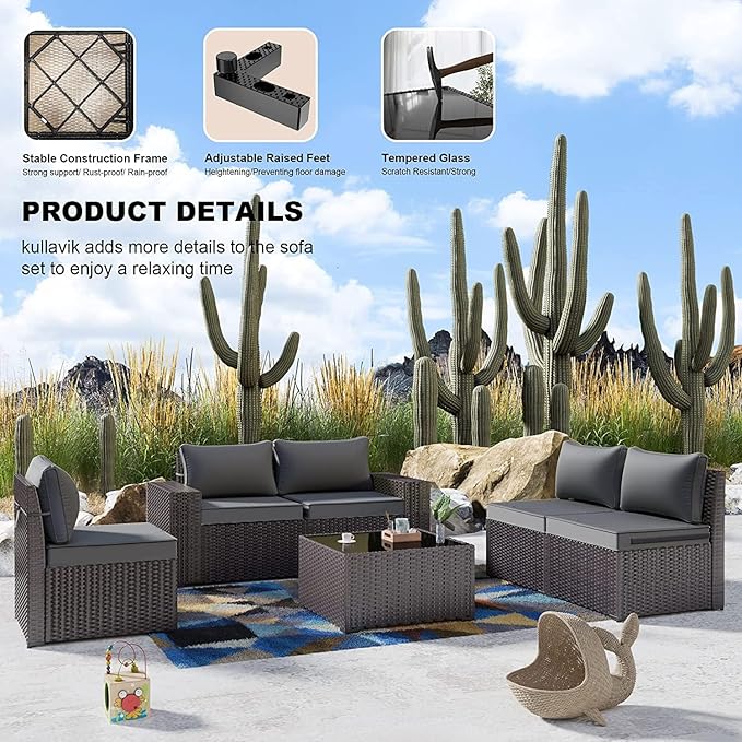 Kullavik 12 Pieces Outdoor Patio Furniture Set PE Wicker Rattan Sectional Sofa Patio Conversation Sets,Grey