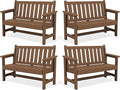SERWALL Outdoor Bench, HDPE Outdoor Benches Weatherproof, 2-Person Garden Bench with 660 lbs Weight Capacity, Patio Benches for Outdoors, Garden, Porch, Backyard and Park, Brown, 4 Pack
