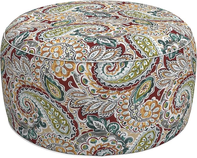 LVTXIII Outdoor Inflatable Ottoman, Fade-Resistant Round Footrest Stool D31”x H14”, Portable Patio Pouf for Garden Camping or Home Use, Paisley Chilli