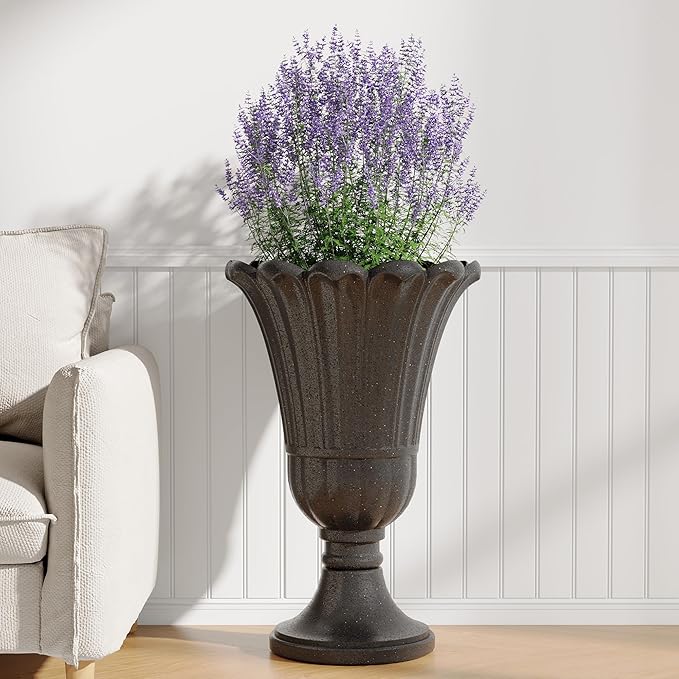 23" Tall Planters for Outdoor Plants Set of 2, Planter with Drainage Holes and Petal Design, Large Outdoor Planters for Porch, Garden, Indoor, Black