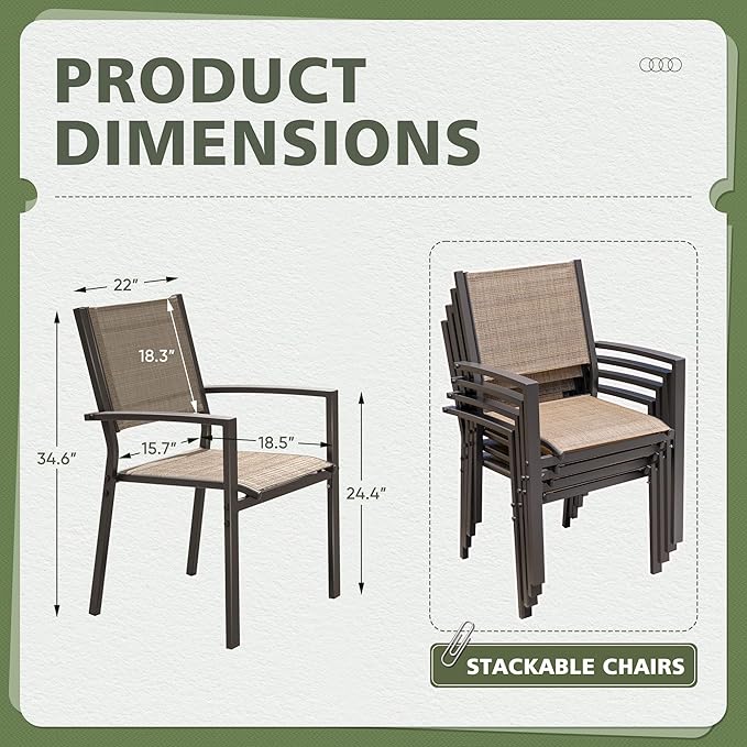 Flamaker Patio Chairs Textilene Outdoor Chairs Set of 6 Stackable Dining Chair for Backyard, Deck, Poolside (Beige)